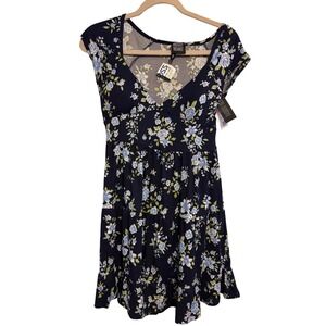 Derek Heart‎ Navy Blue Floral Tiered Mini Dress Cap Sleeve Juniors M NWT